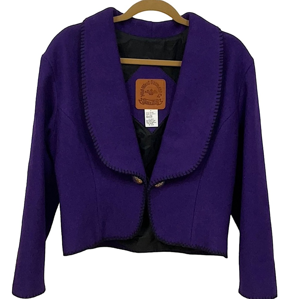 vtg MID-WEST GARMENT CO. sz Medium Short Jacket Wool Lined Big Buttons Purple